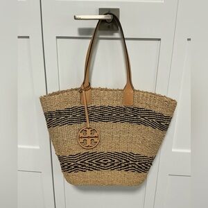 Tory Burch Black and Tan Woven Tote